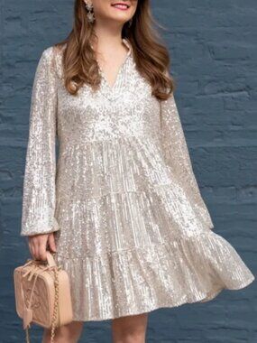 STS SAIL TO SABLE CHARLOTTE SEQUINED DRESS A-LINE TIERED STRETCH sz XS